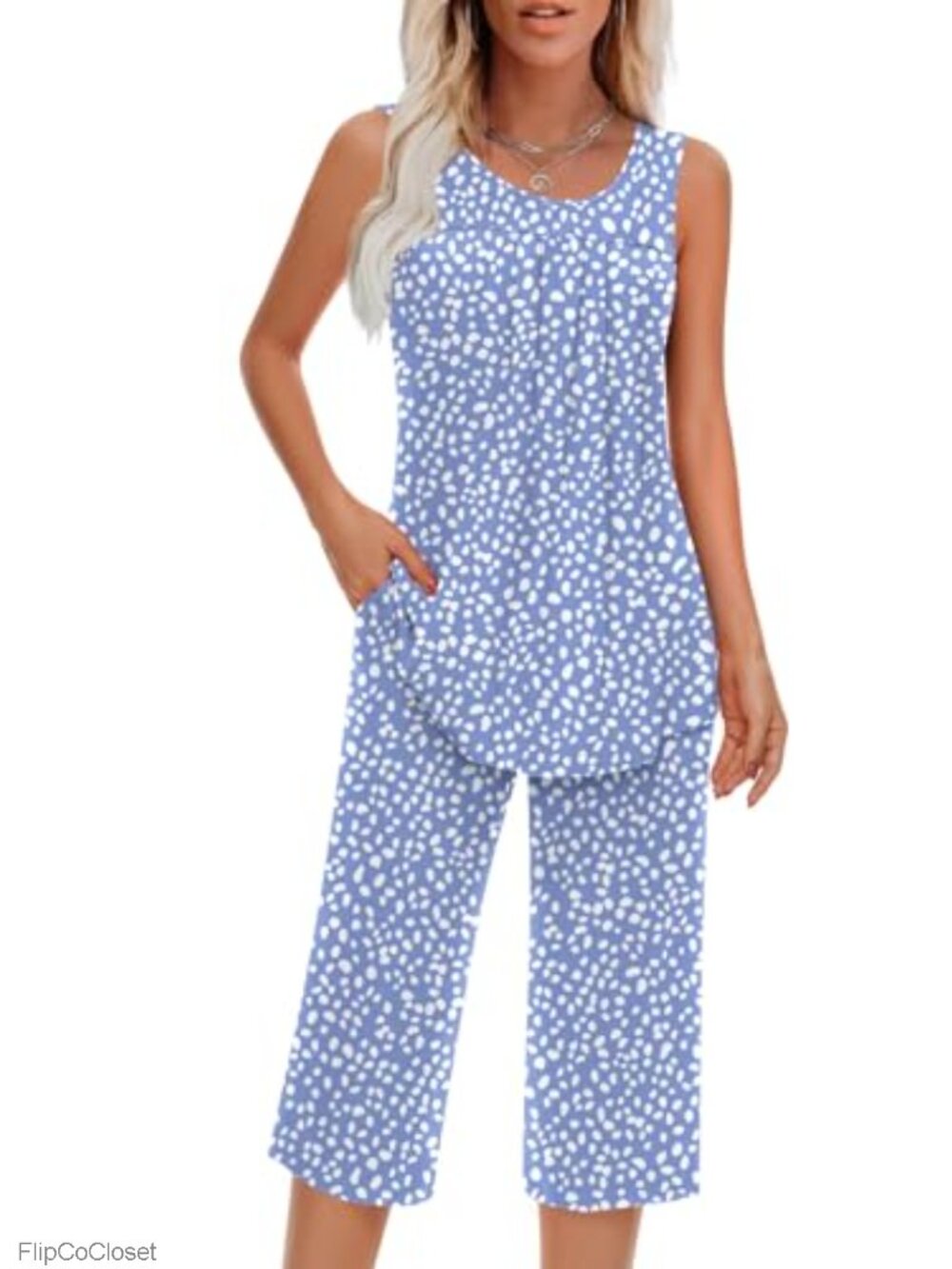 Women's Sleeveless 2-Piece Pajama Set Soft Rayon Spandex Lounge